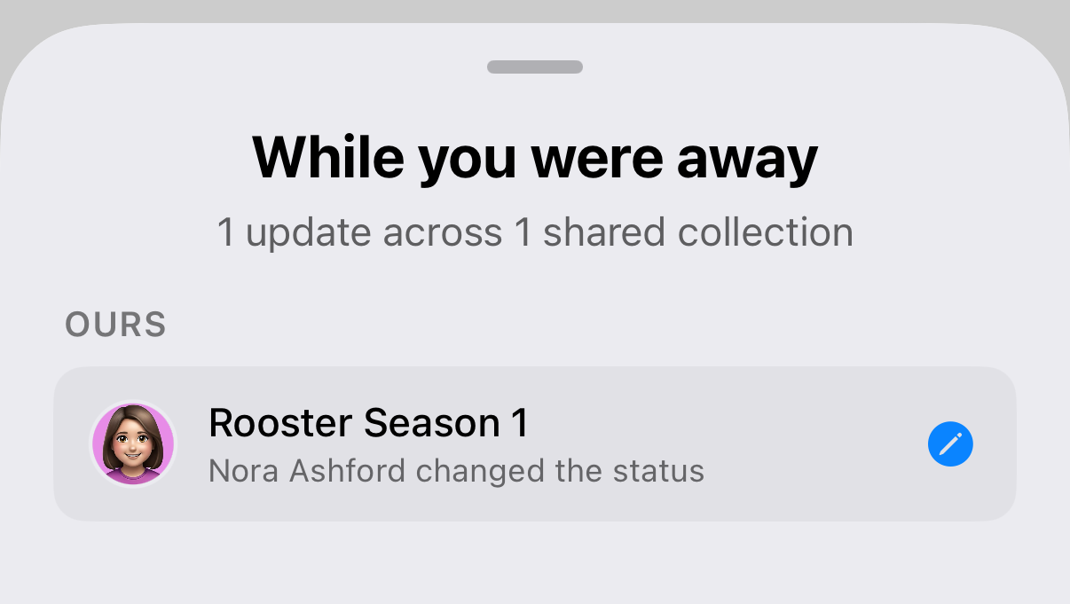 A notice showing what someone in a shared collection added or changed
